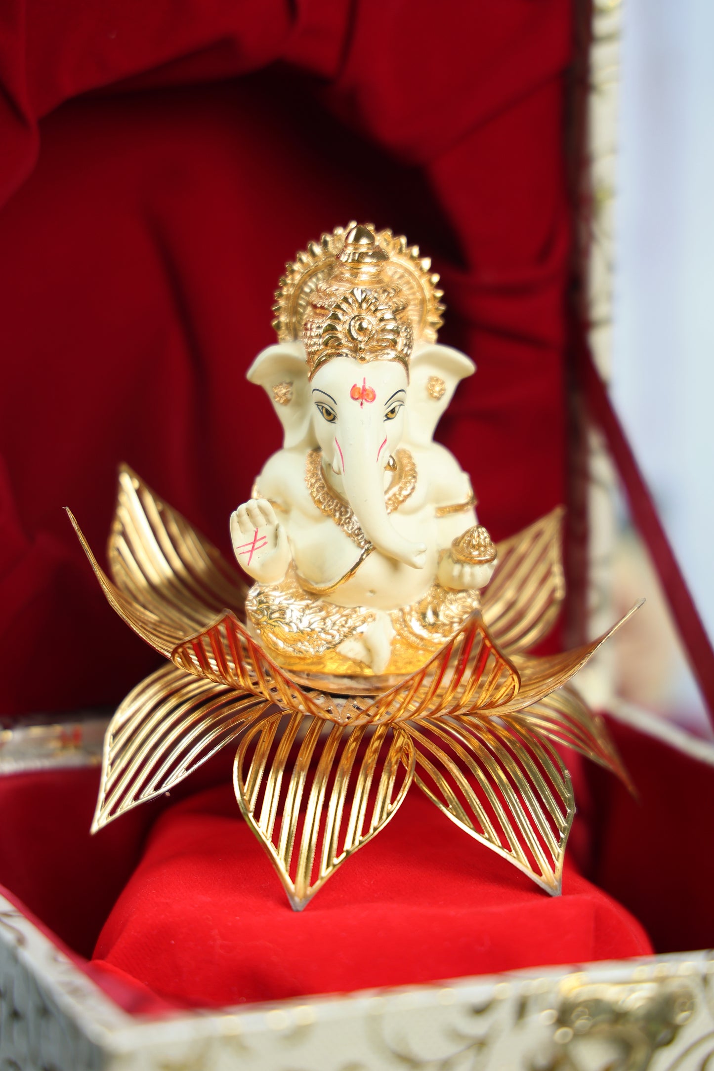 Divine Golden Lotus Ganesha Idol