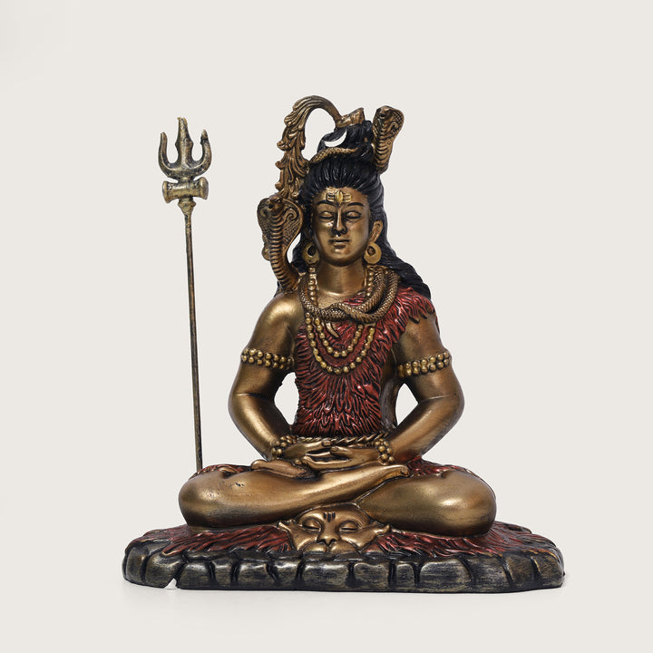 Shiva Samadhi Meditation statue with Trishul in Antique Finish golden red