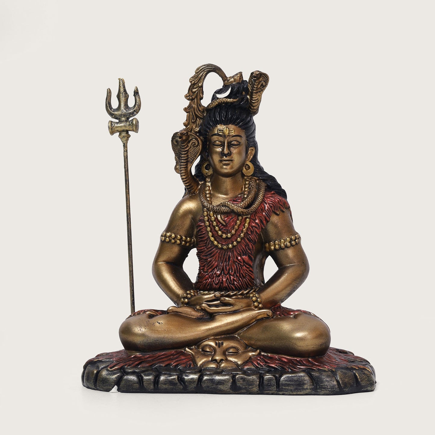 Shiva Samadhi Meditation statue with Trishul in Antique Finish golden red