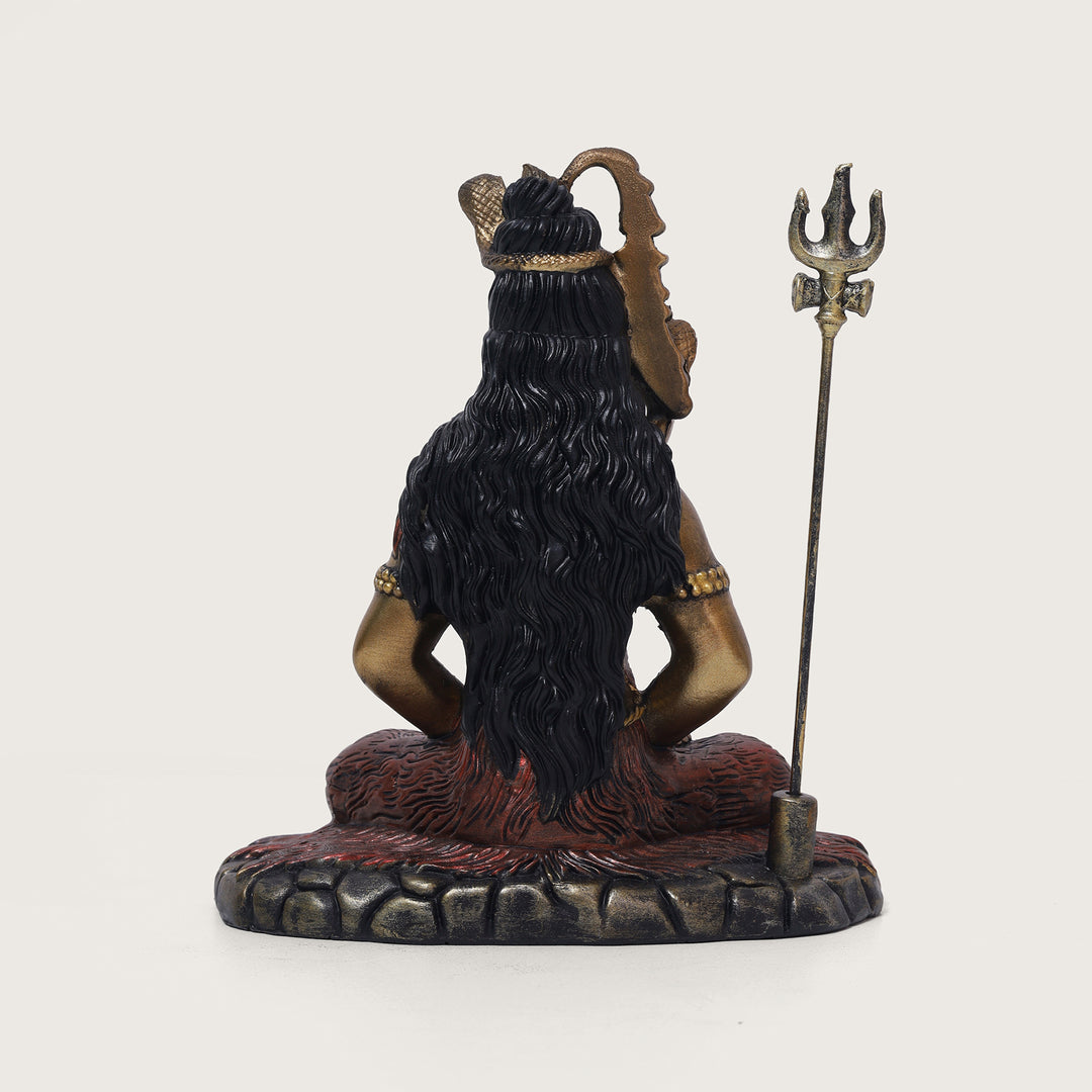 Shiva Samadhi Meditation statue with Trishul in Antique Finish golden red