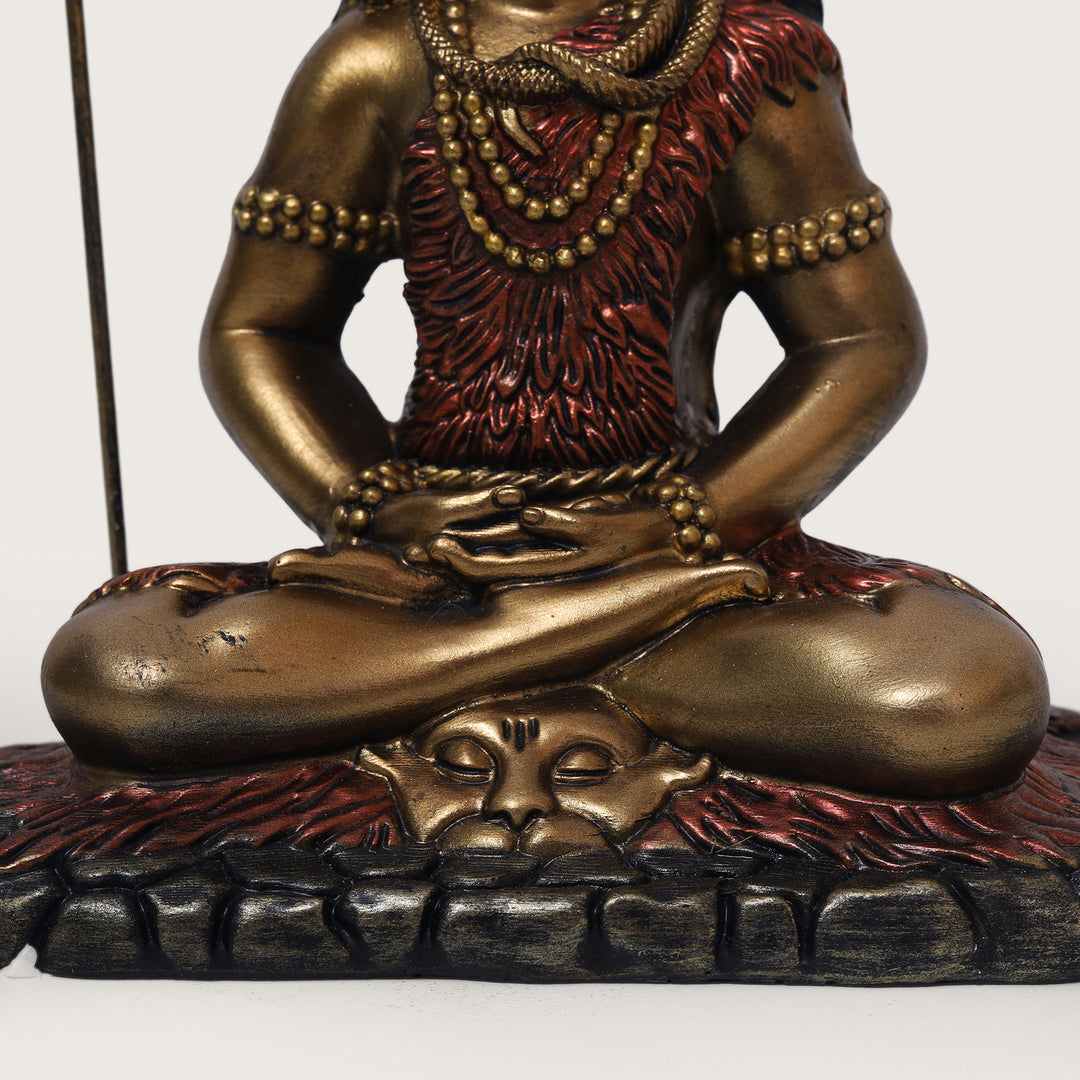 Shiva Samadhi Meditation statue with Trishul in Antique Finish golden red