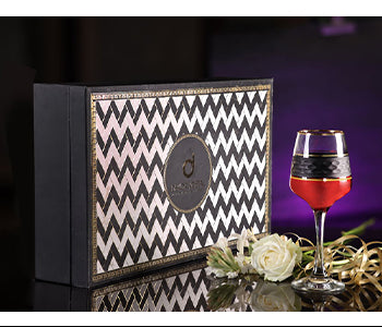 Elegant black leather-textured wine glasses with gold rim