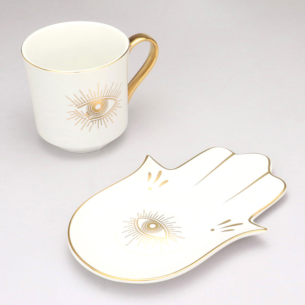 Evil Eye Ceramic Cup & Hamsa Hand Plate