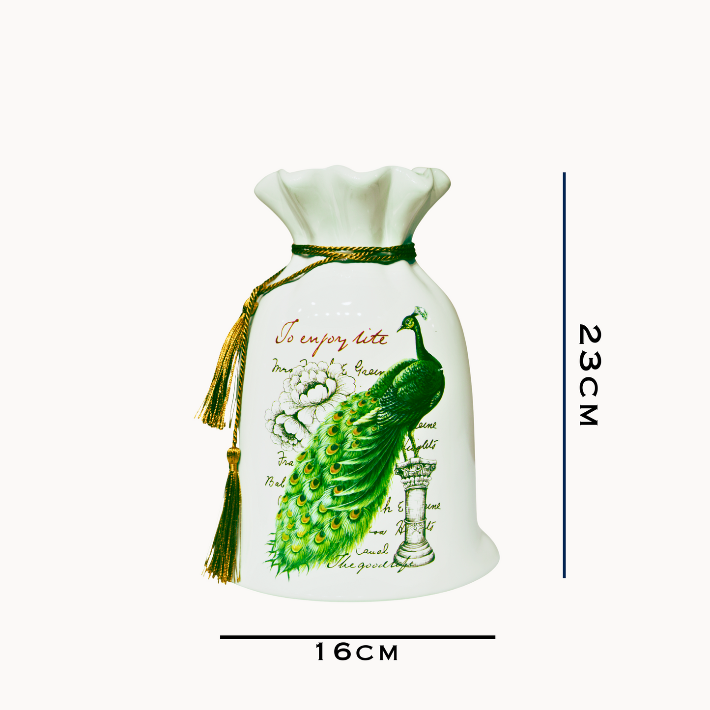 Ceremic Set of 3 Peacock Vase and Plate