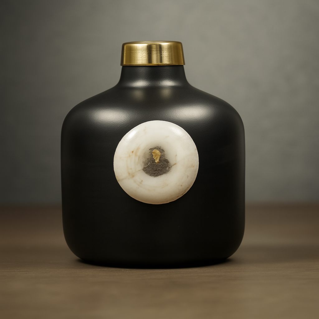 Elegant Ceramic Vase with Golden Cap & Natural Stone Accent