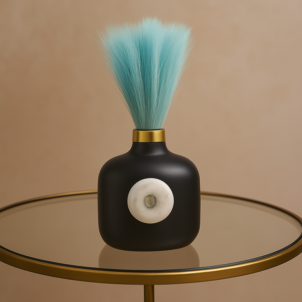 Elegant Ceramic Vase with Golden Cap & Natural Stone Accent