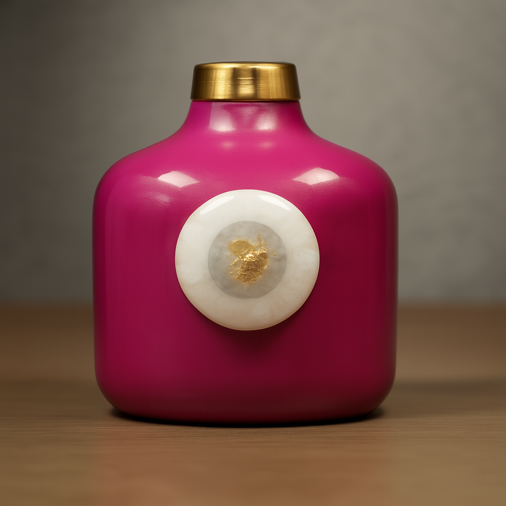 Elegant Ceramic Vase with Golden Cap & Natural Stone Accent