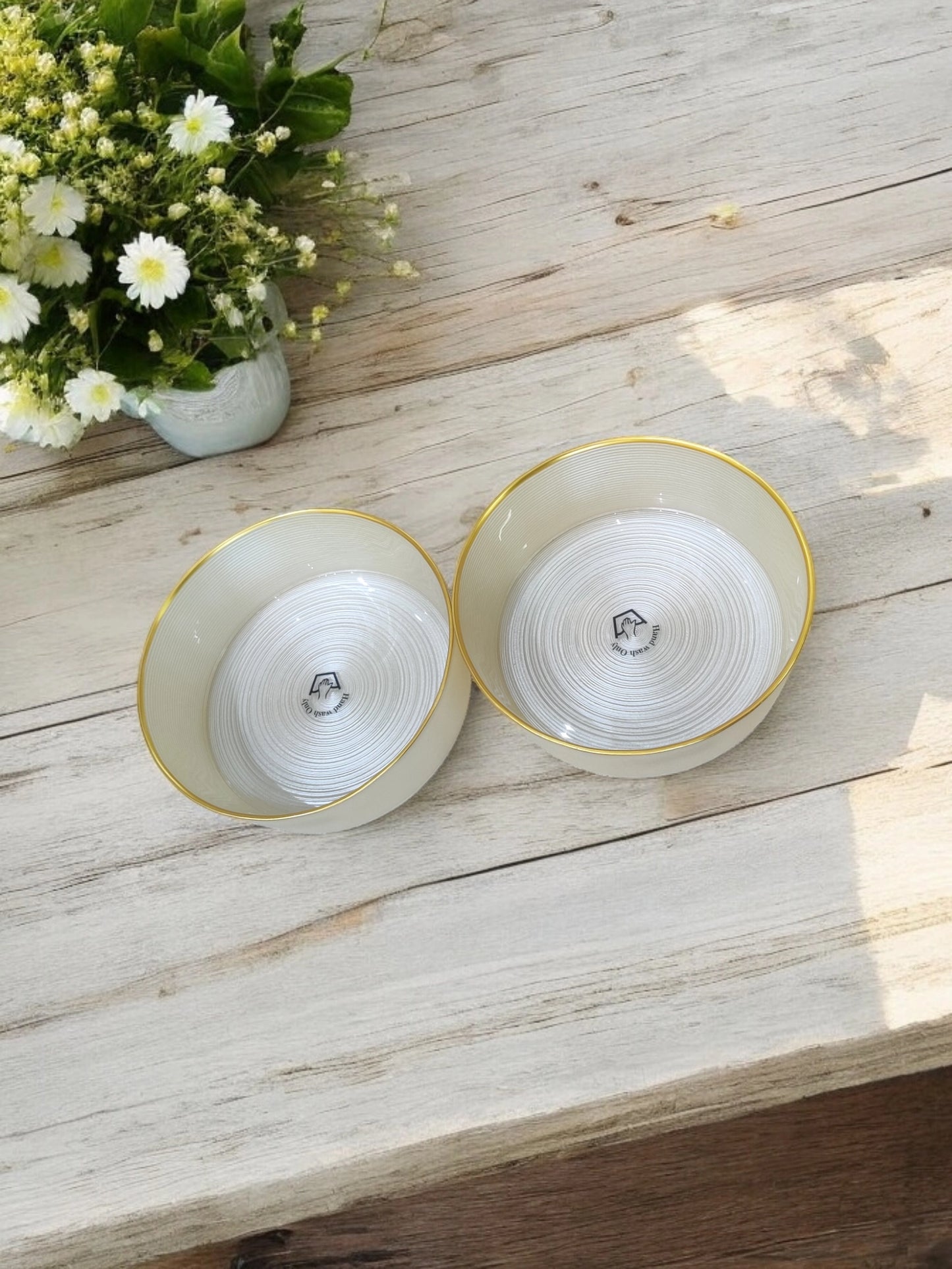 Serving Bowl with Gold-Rimmed Set of 2