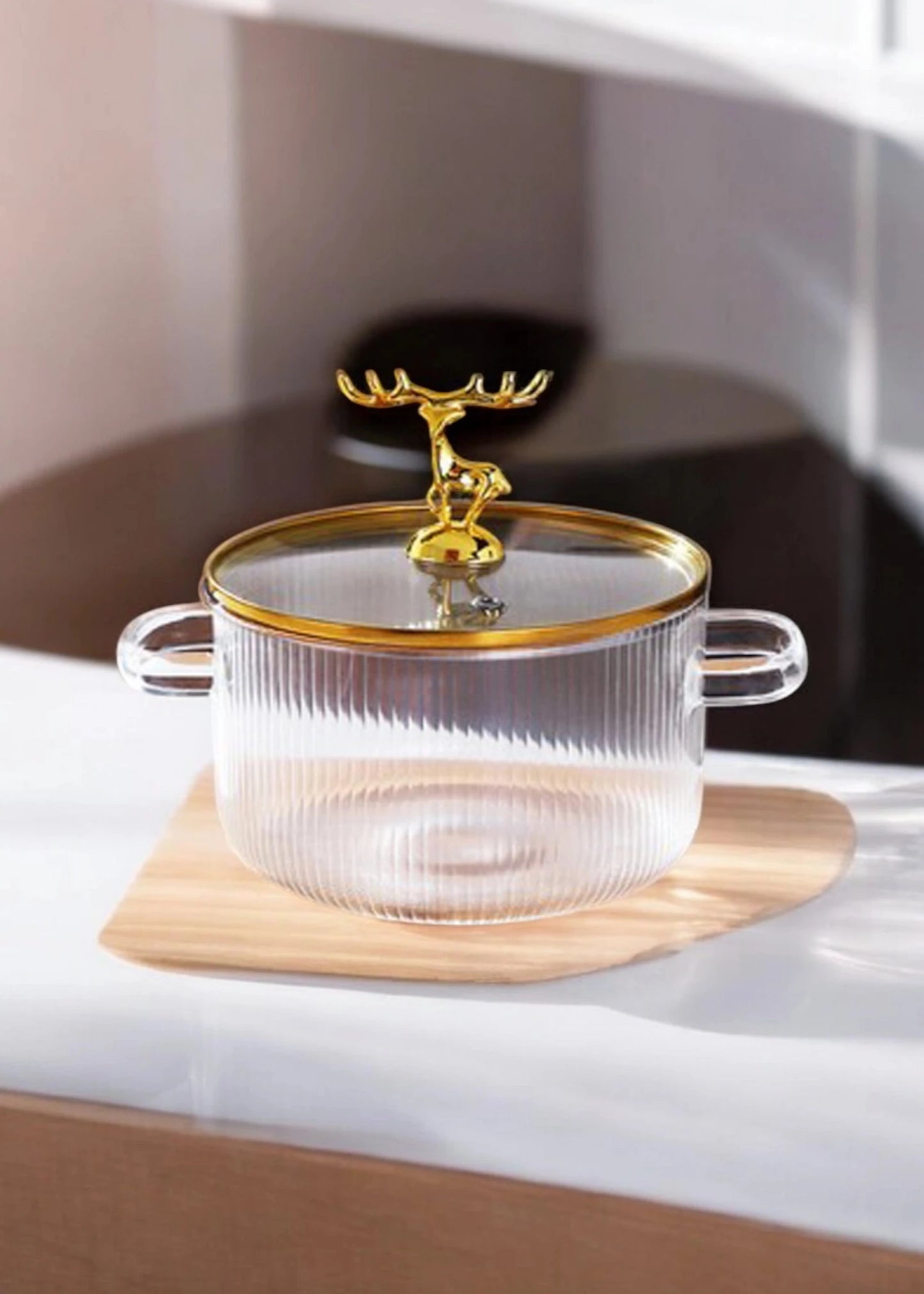 Glass Cooking Pot with Golden Deer Lid