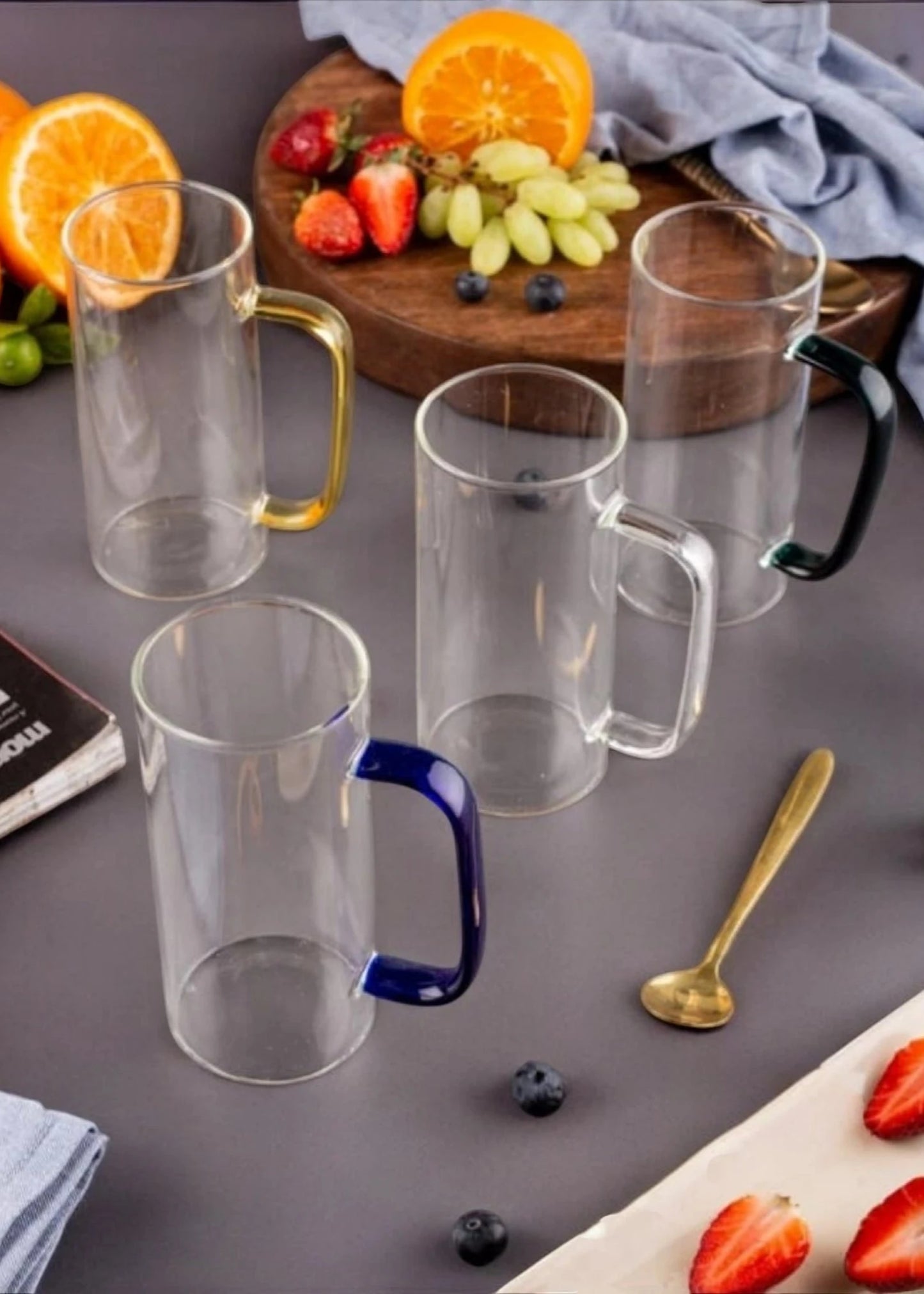 Tall Glass Mug with Colorful Handle