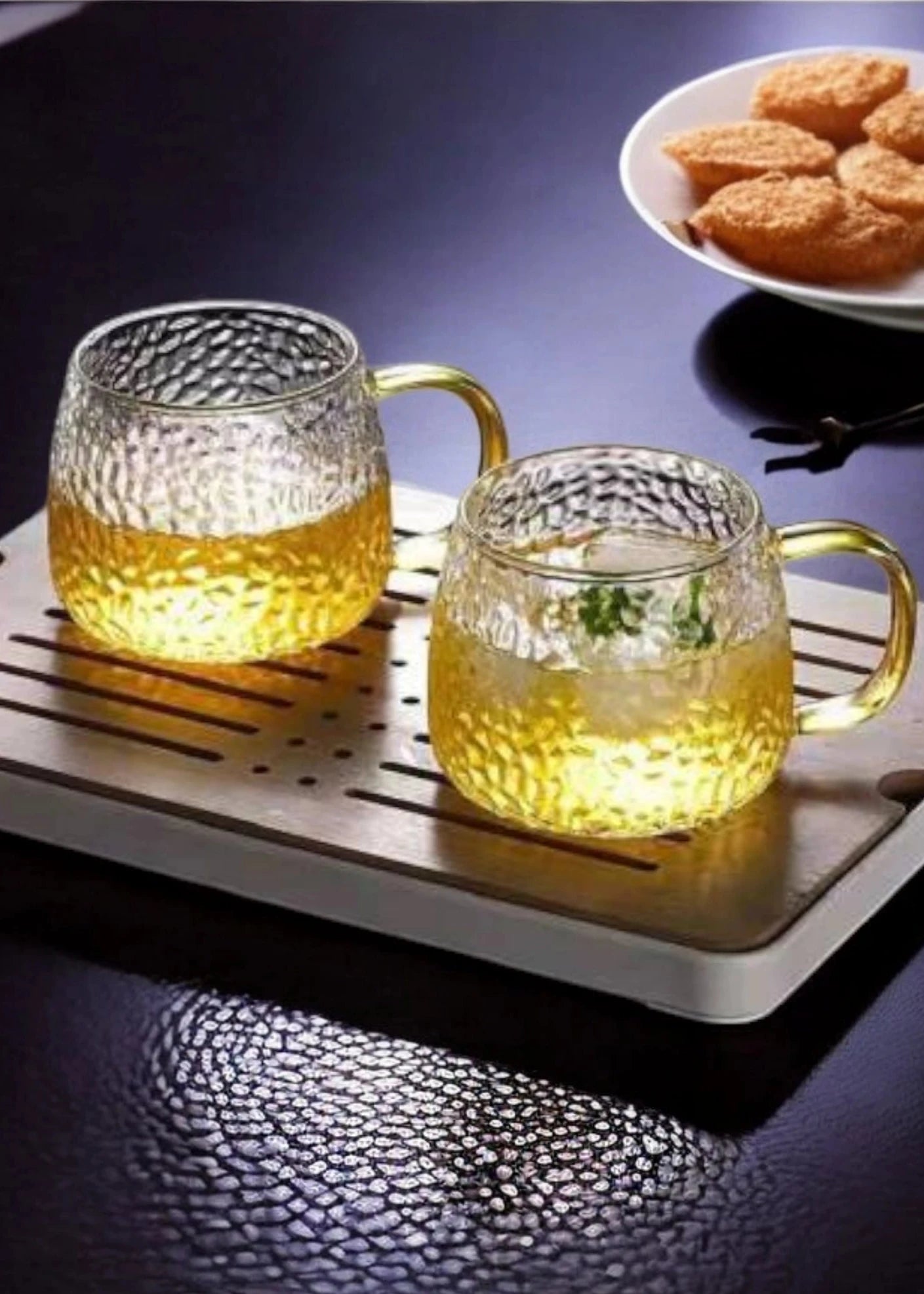 Textured Glass Cup with Golden Handle