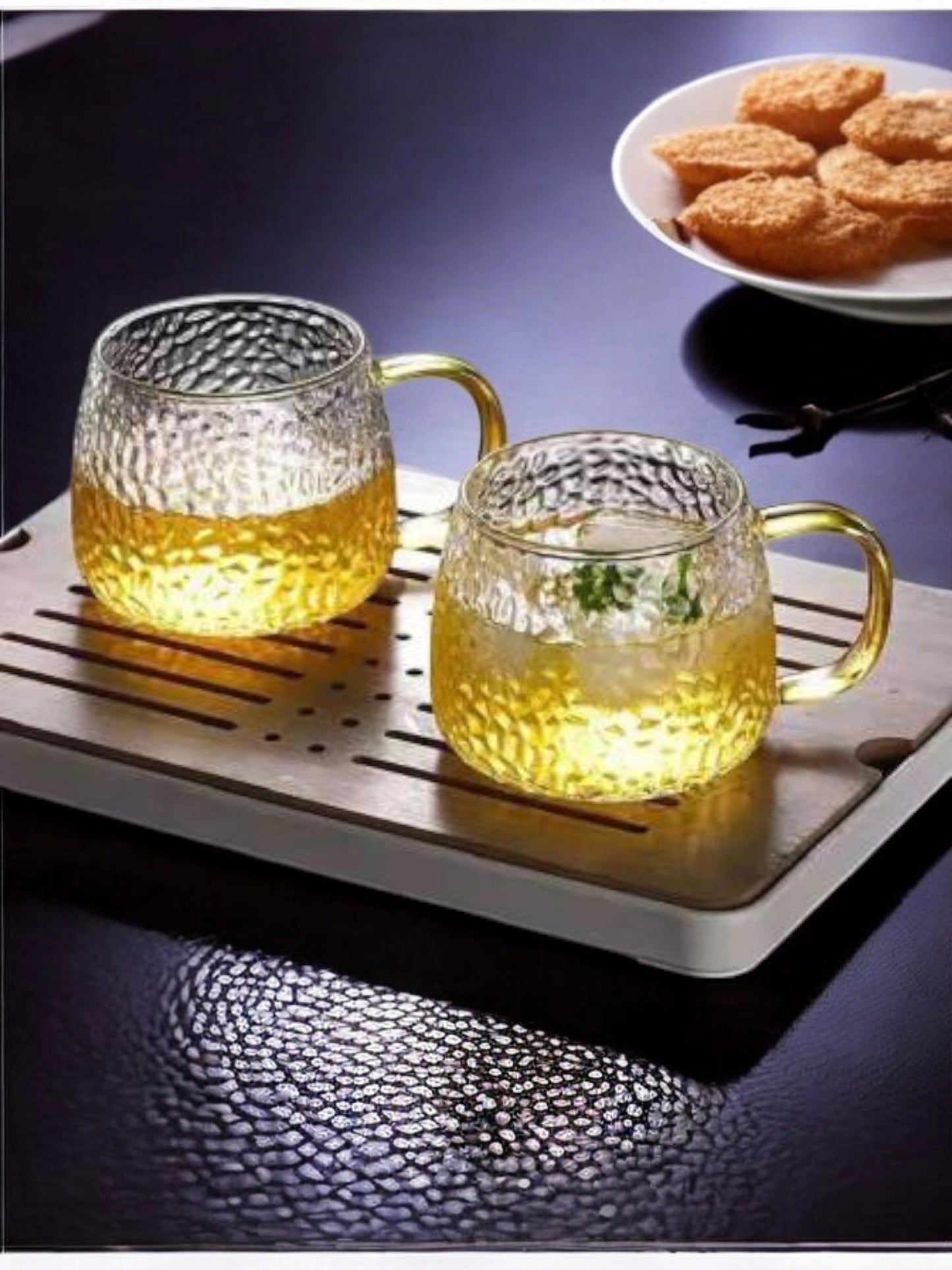 Textured Glass Cup with Golden Handle