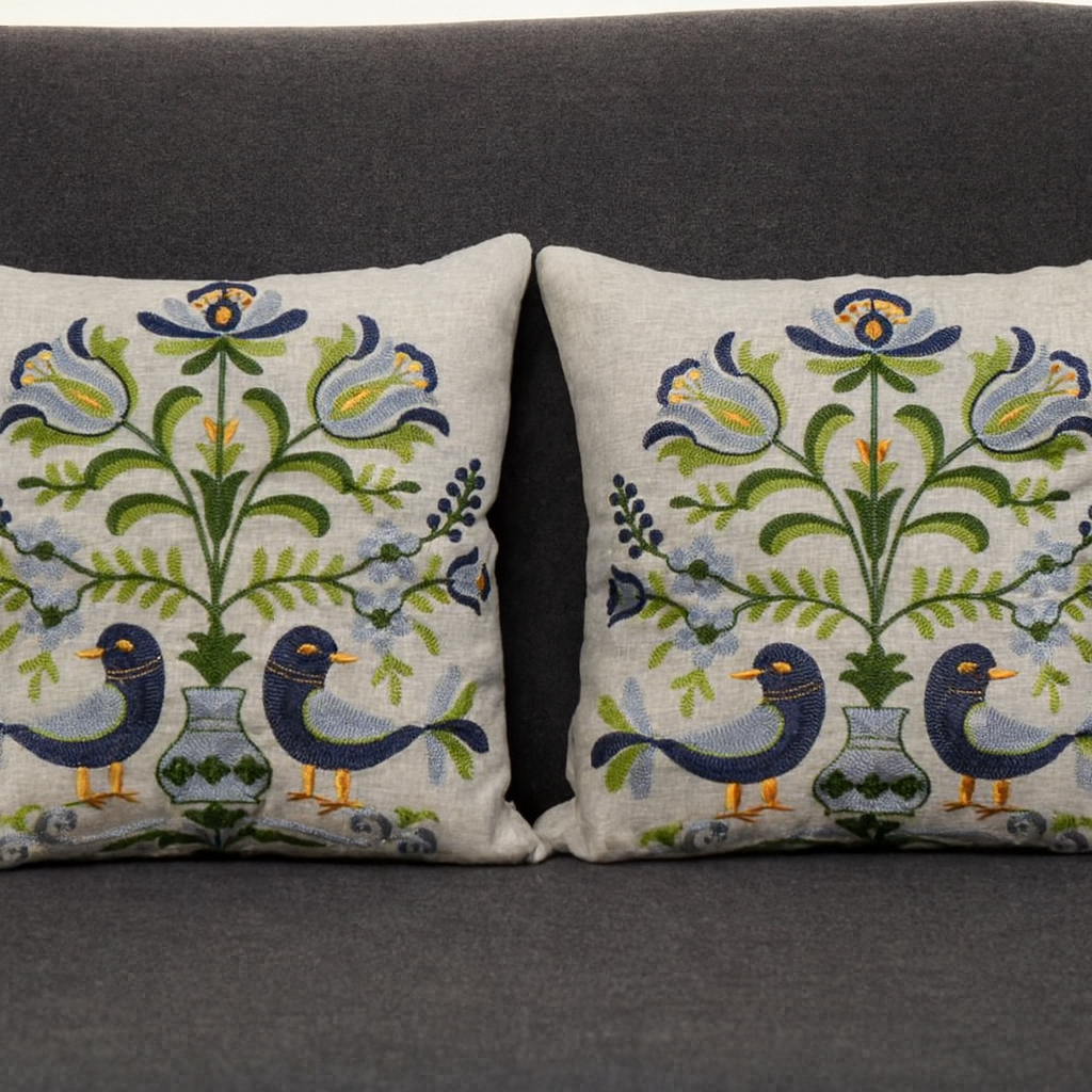 Premium Bird Motif Embroidered Cushion Covers