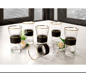 Luxury 300ml black glasses with gold accents by Mirana Decoor