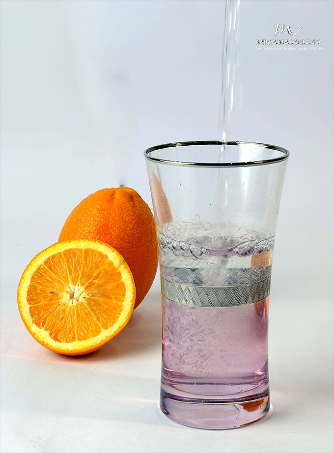 Beautifully crafted 300ml pink juice glasses with platinum edge