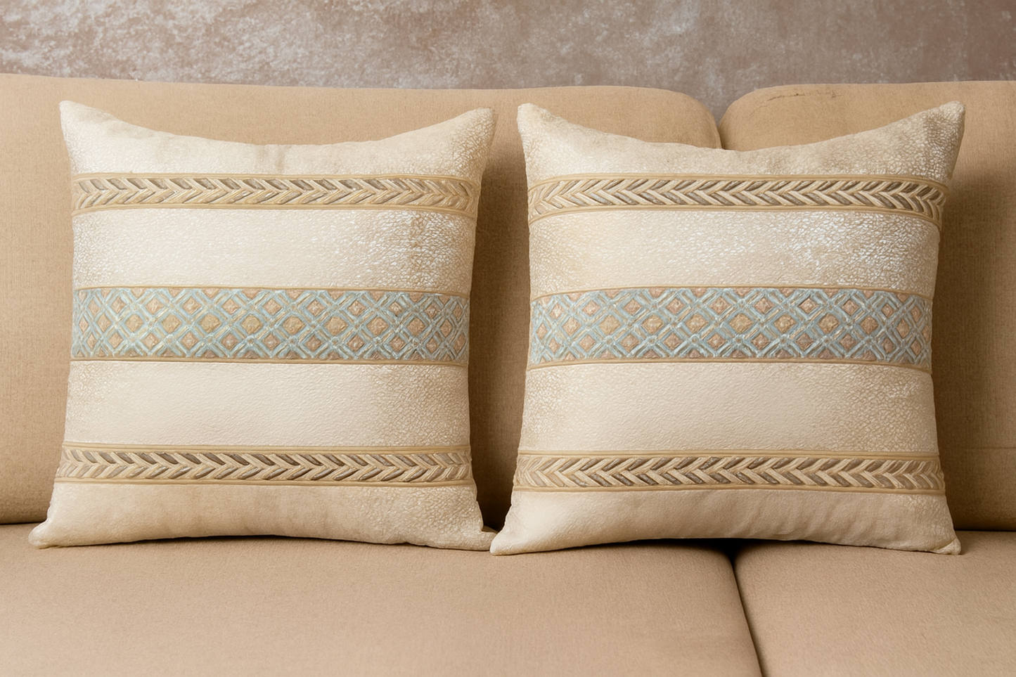 Premium Textured Embroidered Cushion Cover Set of 5