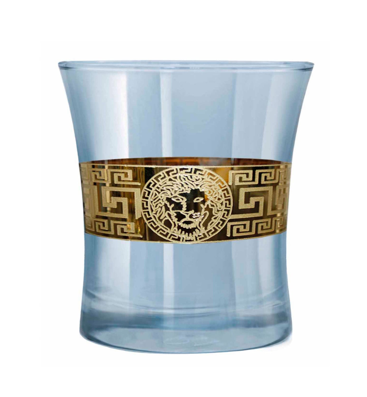 Royal Blue Glass with Golden Lion Emblem & Greek Key Design 240 ML