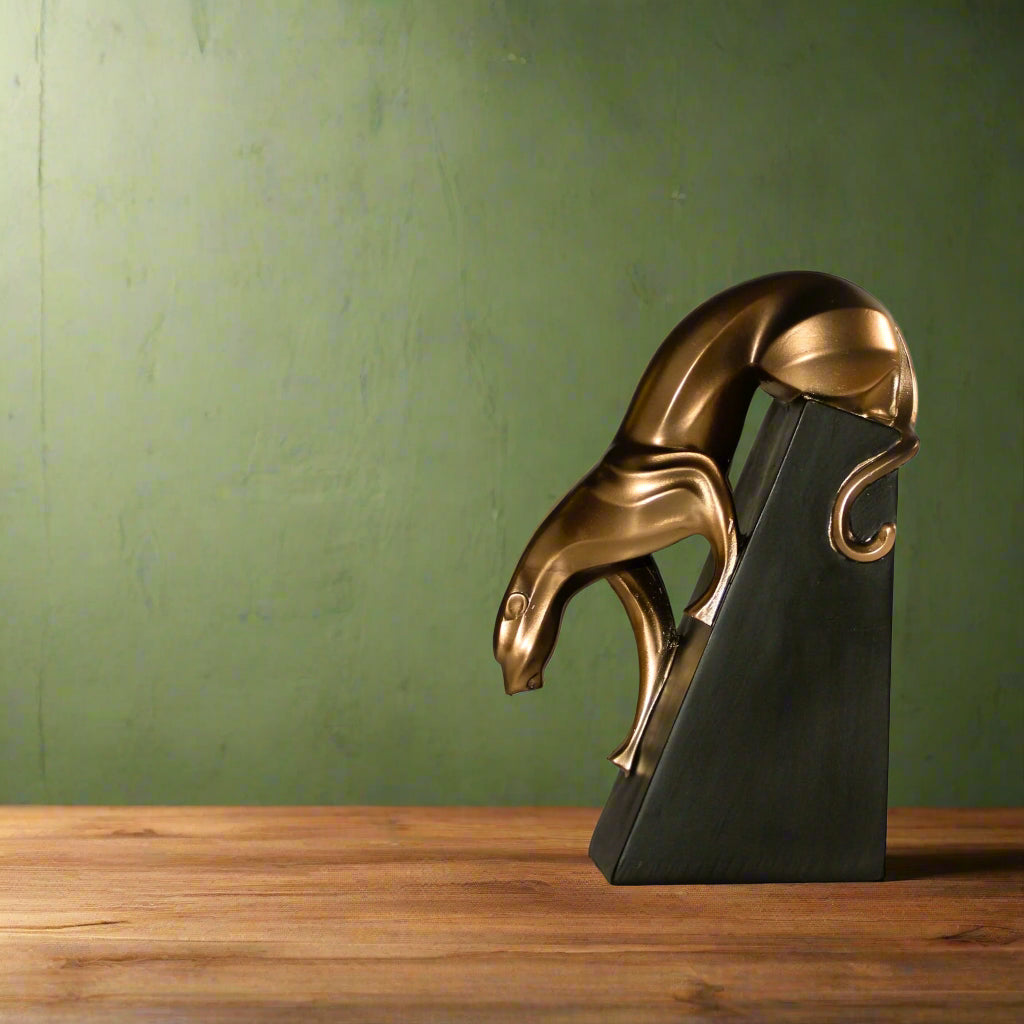 Dynamic prowling panther statue with smooth bronze resin texture