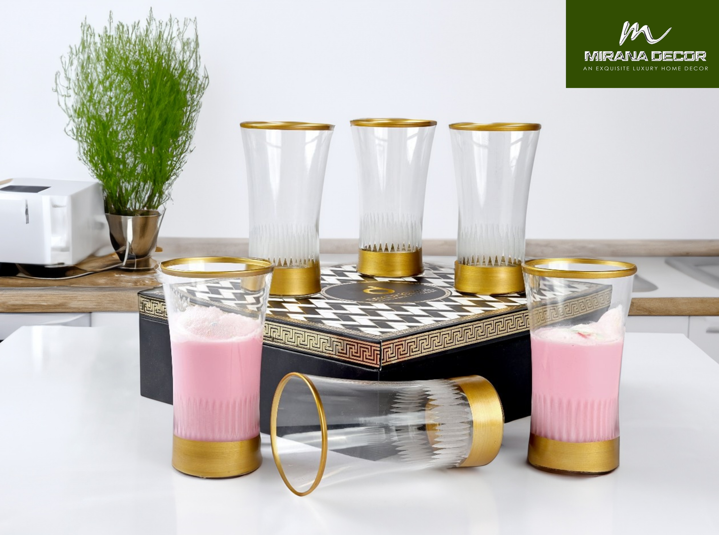 Floral water glasses with premium wooden box