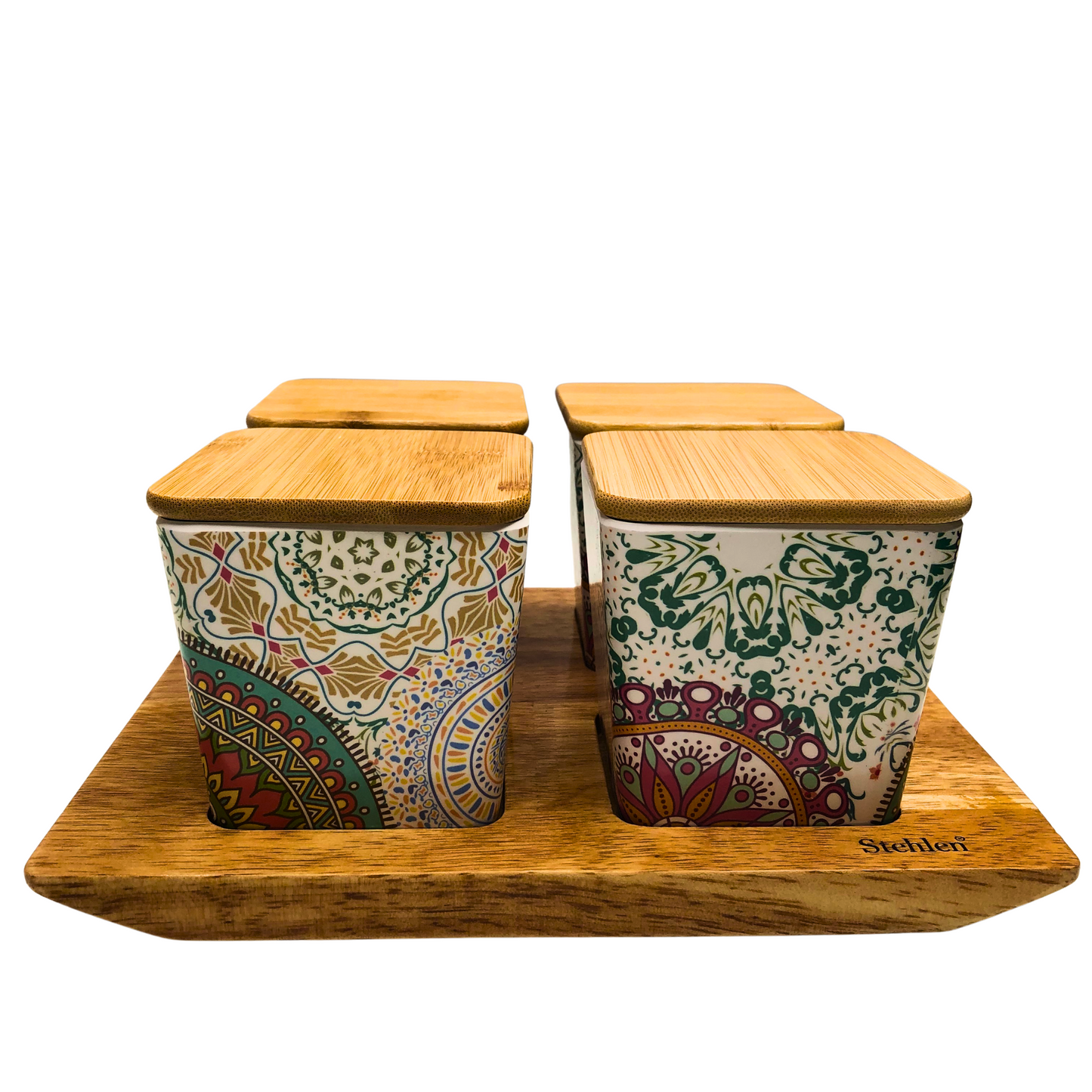 Colored Melamine Storage Canister with Airtight Wooden Lid (Set of 4pcs)