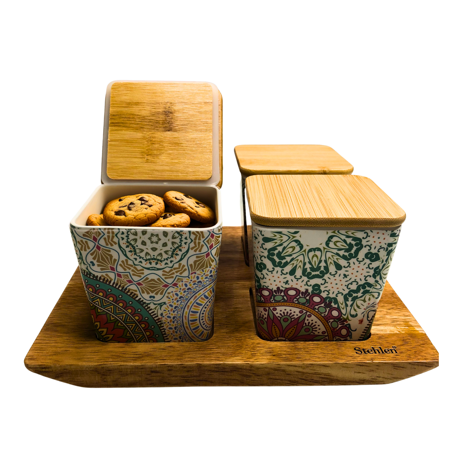Colored Melamine Storage Canister with Airtight Wooden Lid (Set of 4pcs)