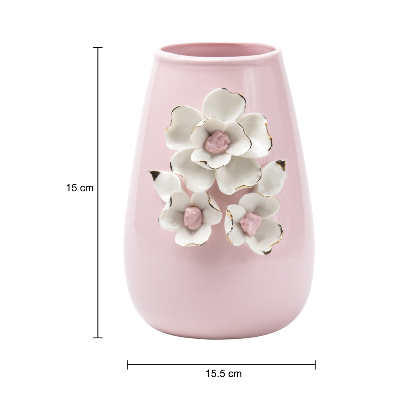 Pink Ceramic Vase - Engraved Floral & Ribbed Pattern, Flower Holder