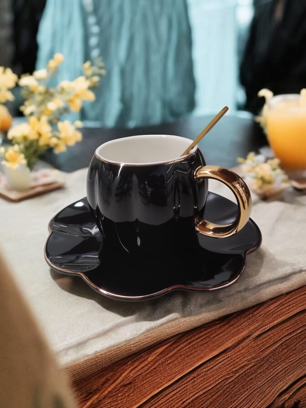 Luxury Cup Set with Golden Handle & Plate