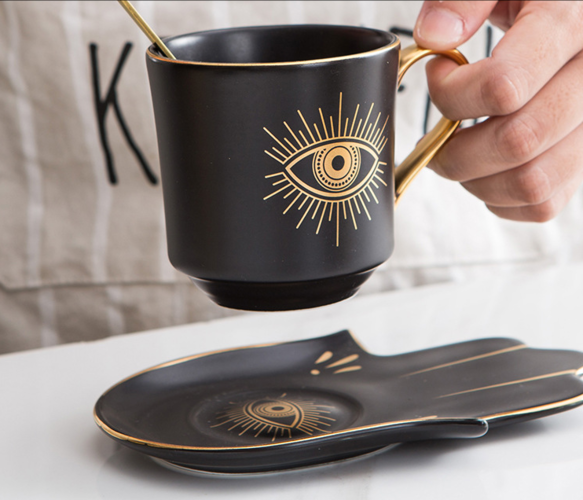 Evil Eye Ceramic Cup & Hamsa Hand Plate