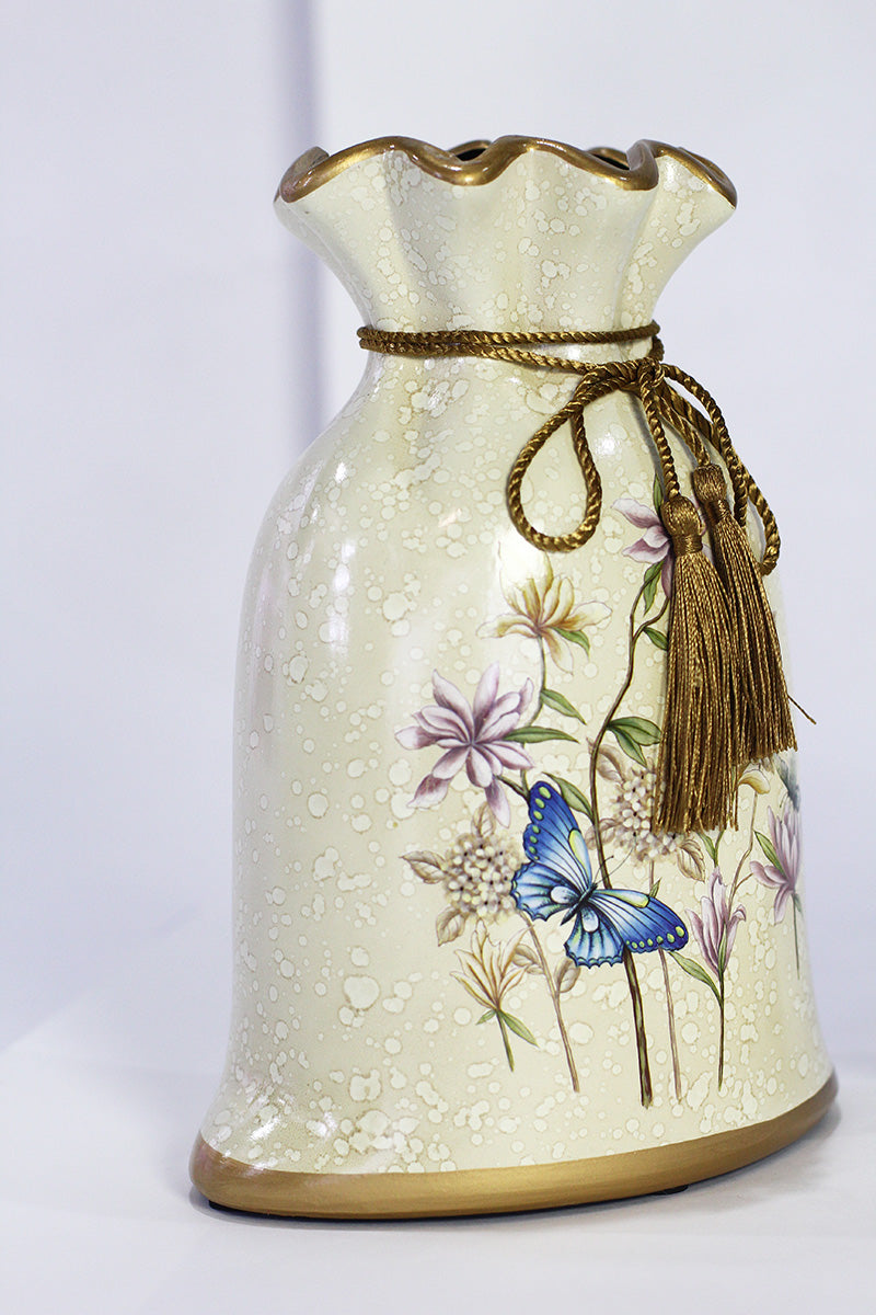 Gold Ceramic Vase Set with Butterfly & Flower Design