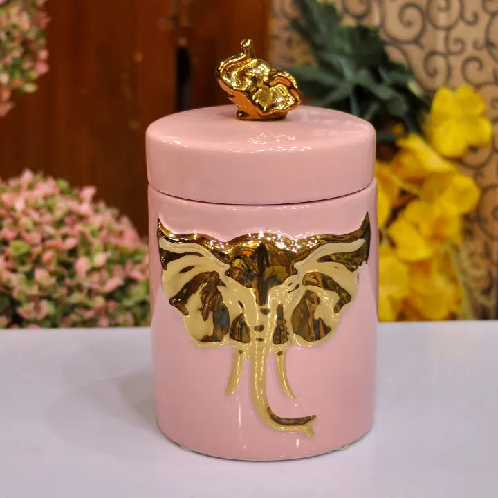 Mixed Ceramic Elephant Jar With Airtight Lid