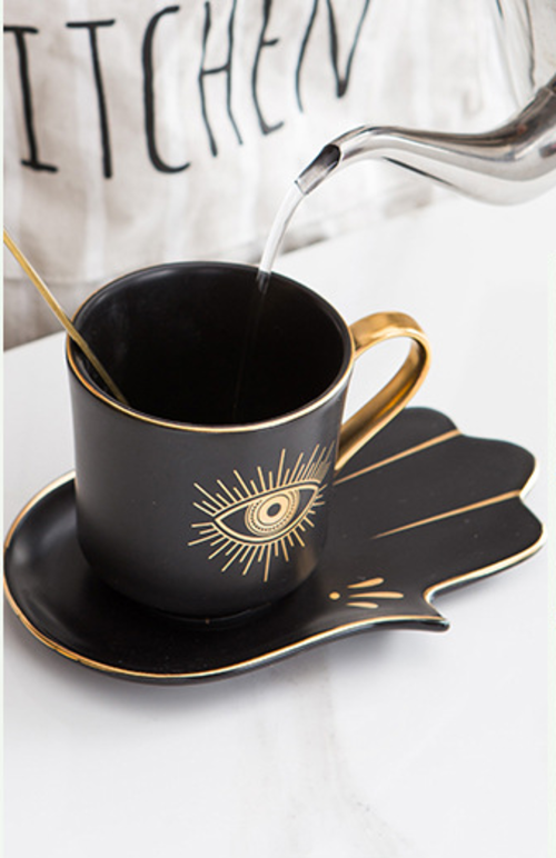 Evil Eye Ceramic Cup & Hamsa Hand Plate