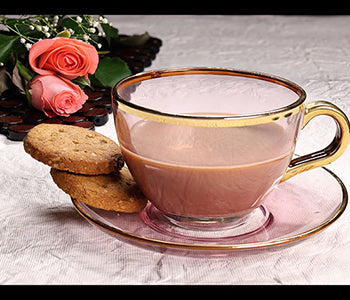 Pink With Gold Line Set of 12,220ml With Wooden Gold Box 6cups+6saucers