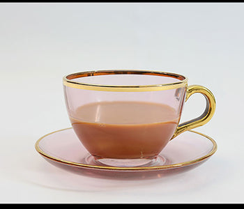 Pink With Gold Line Set of 12,220ml With Wooden Gold Box 6cups+6saucers