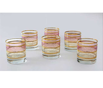 Gunesh Pink Gold Embossed 390ml Whiskey Glasses Embossed Gold Set of 6