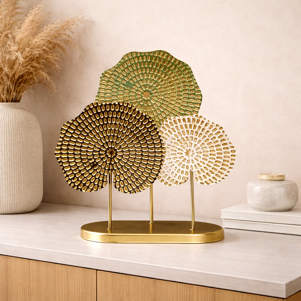 Modern Metallic Floral Tabletop Decor Sculpture – Luxury Gold Accent