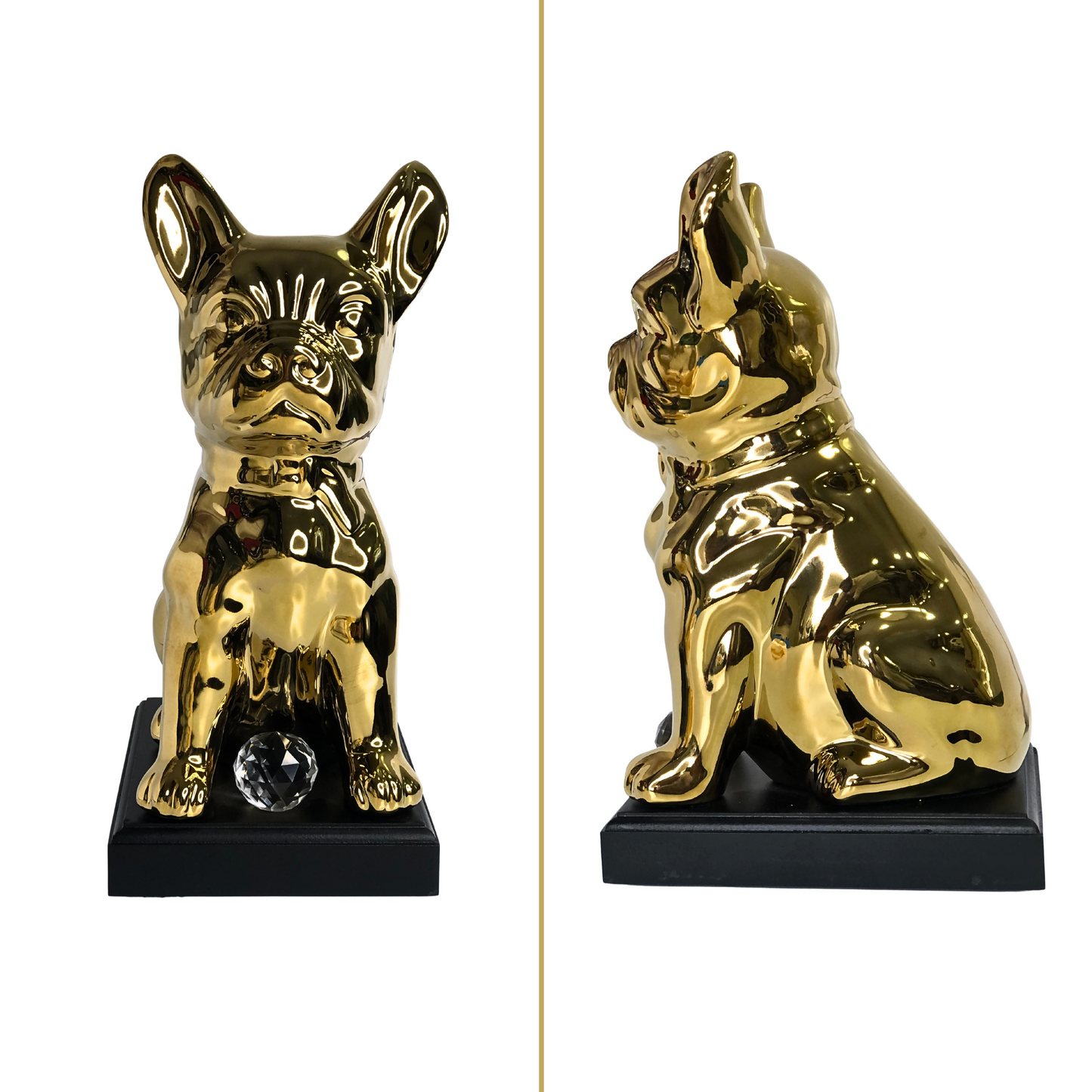 Golden French Bulldog Figurine with Crystal Accent