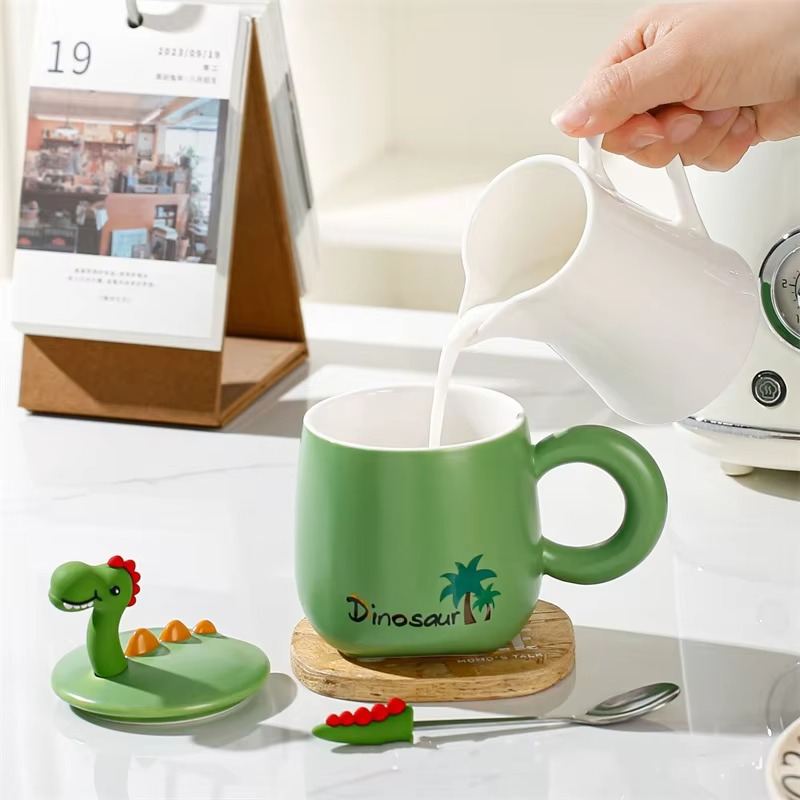 Ceramic Coffee Mug with Dinosaur-Shaped Lid