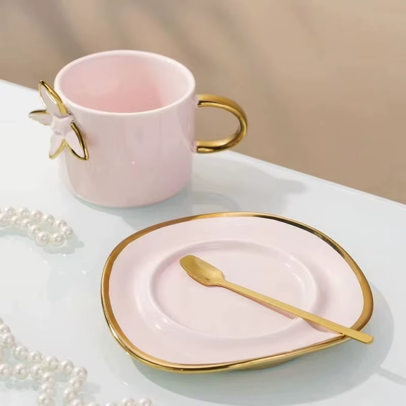 Elegant Ceramic Cup & Saucer Set with Golden Accents