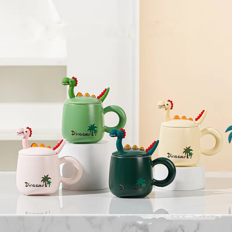 Ceramic Coffee Mug with Dinosaur-Shaped Lid