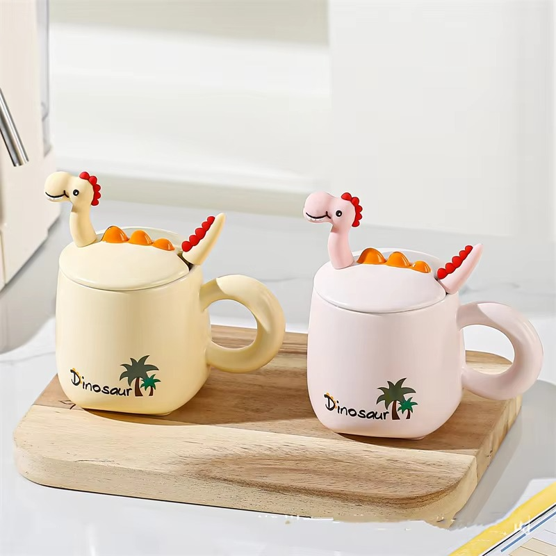 Ceramic Coffee Mug with Dinosaur-Shaped Lid