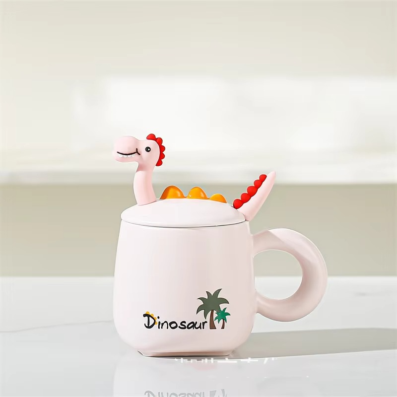 Ceramic Coffee Mug with Dinosaur-Shaped Lid