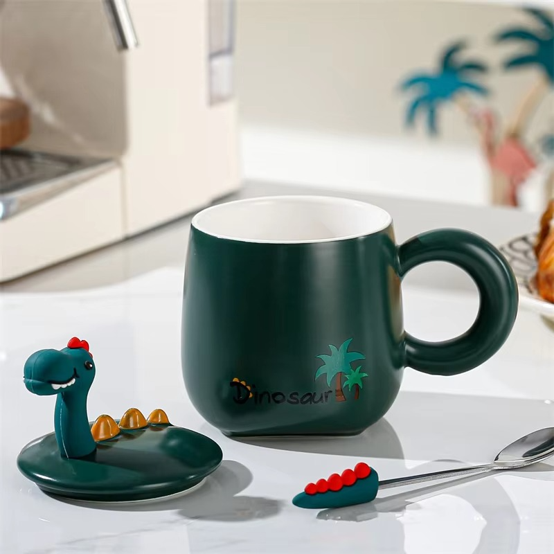 Ceramic Coffee Mug with Dinosaur-Shaped Lid
