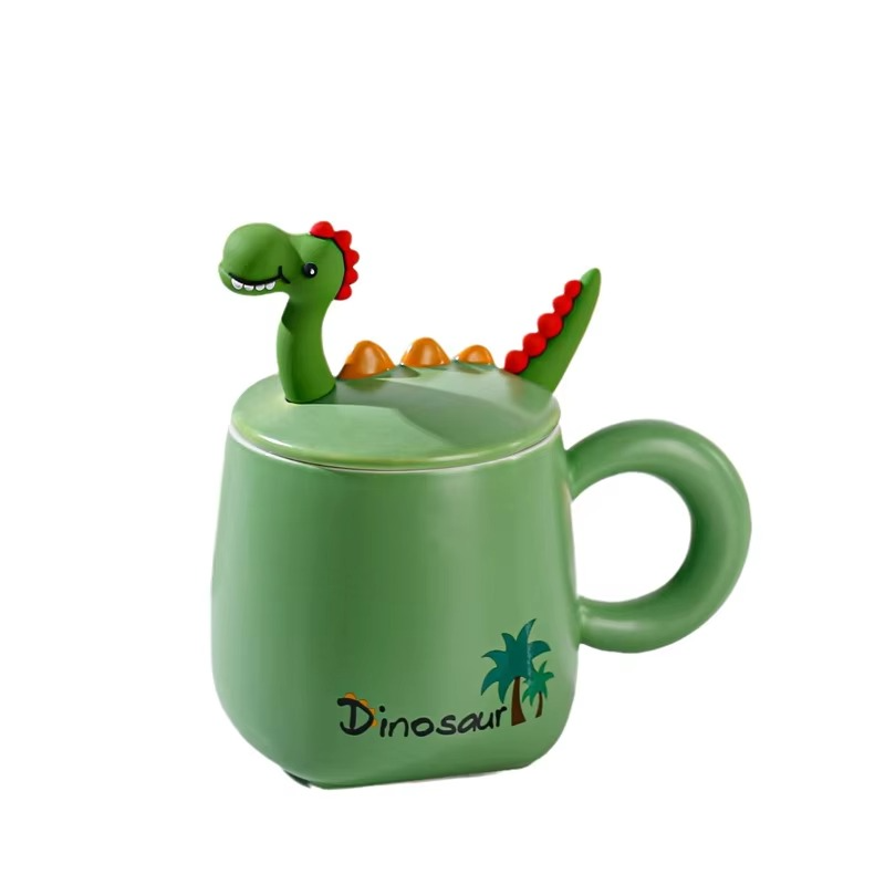 Ceramic Coffee Mug with Dinosaur-Shaped Lid