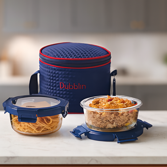Dubblin Round Lunch Box with Blue Insulated Bag