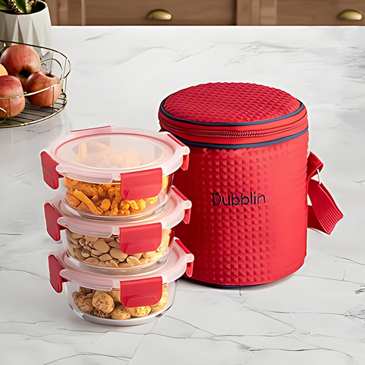 Dubblin Round Lunch Box with Red Insulated Bag