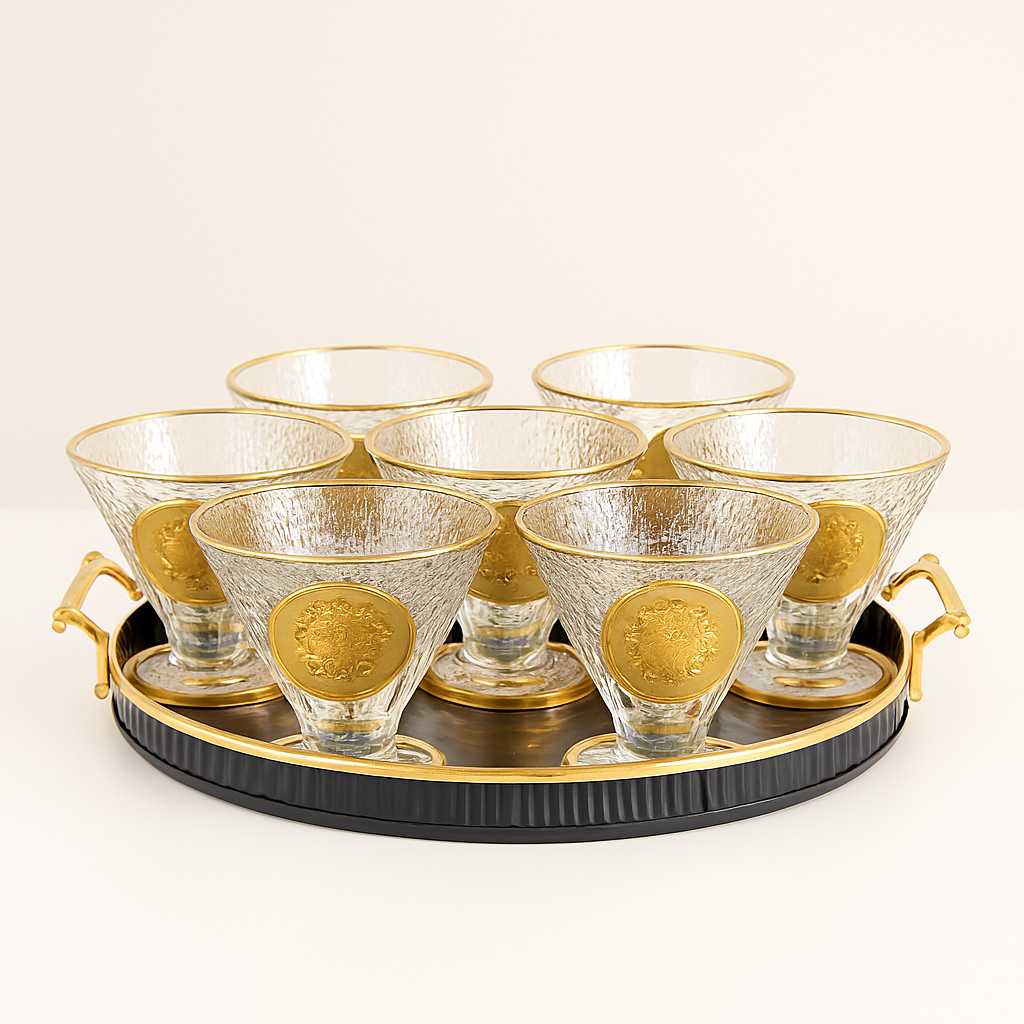 Luxury Gold-Accented Glass Set with Tray