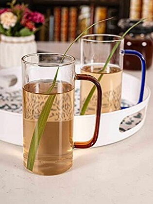 Tall Glass Mug with Colorful Handle