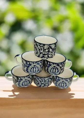 Blue Mugal Painted Cup - Set of 6-150 ml Each