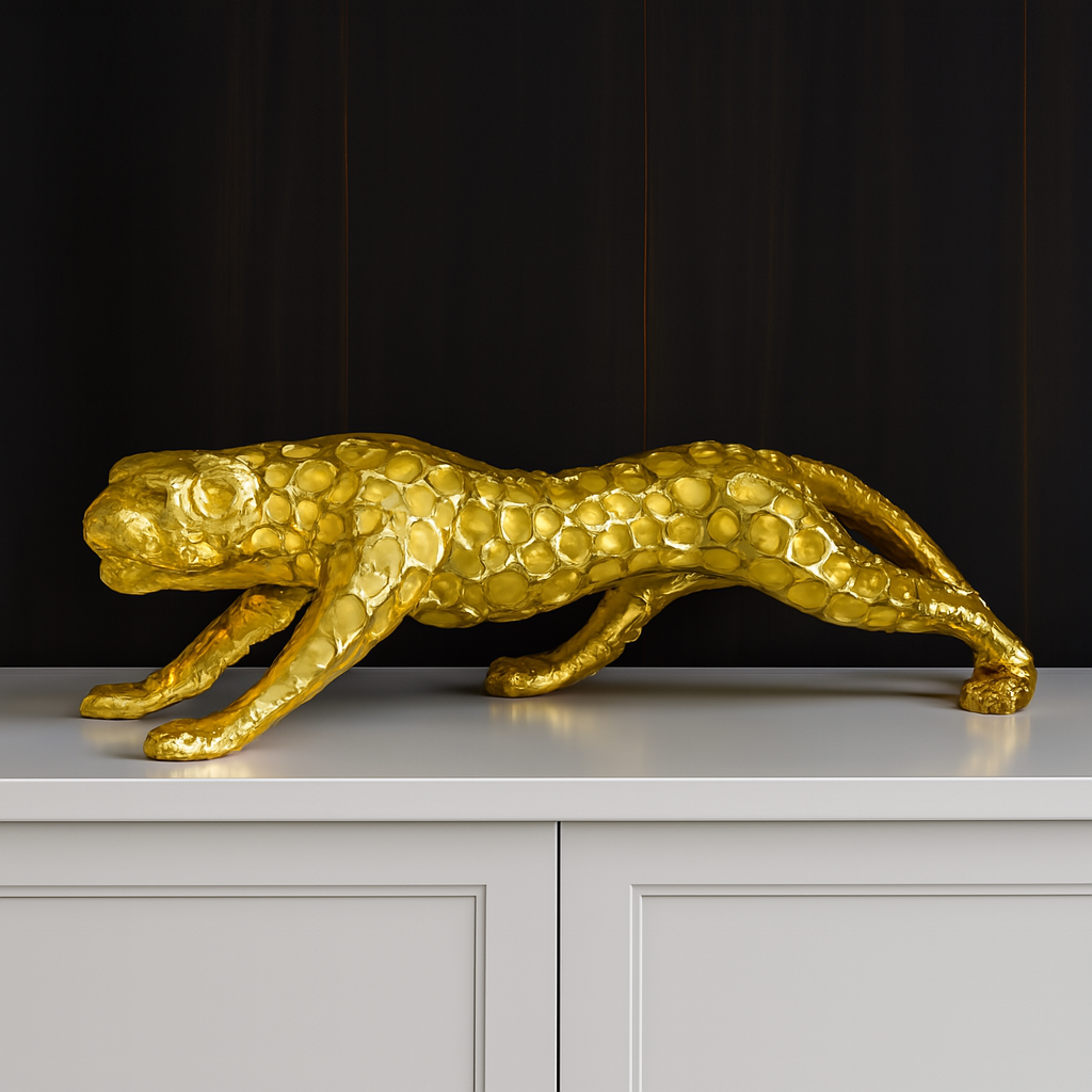 Majestic Golden Panther Sculpture