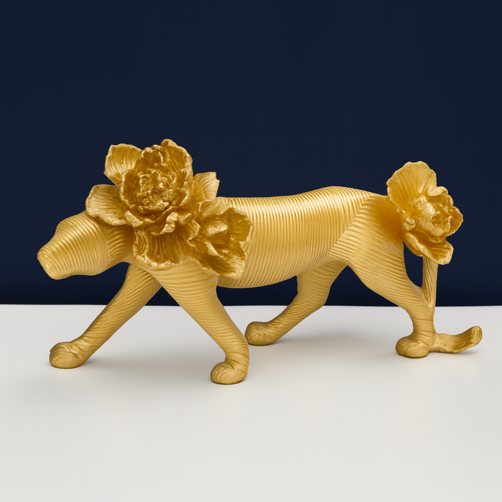 Panther Sculpture with Gold-Accented Florals